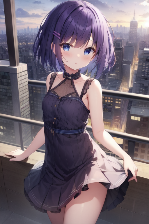 08857-79288596-masterpiece, best quality, highres, 1girl, solo, short hair, pleated dress, blue eyes, purple hair, cityscape,    _lora_Fuiba_Fu.png